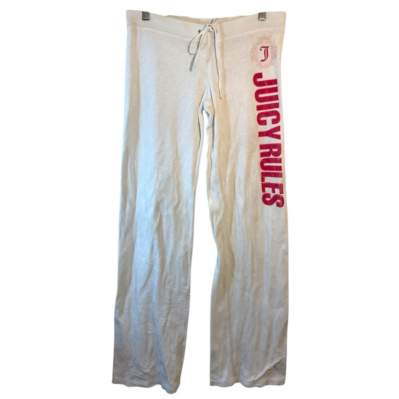 JUICY COUTURE LADIES VELOUR PANTS SMALL WHITE PINK JUICyRULES Y2K vtg sweatpants - Picture 1 of 16